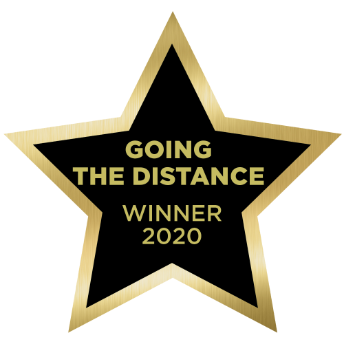 Picture of a star. It says:
GOING THE DISTANCE
WINNER 2020